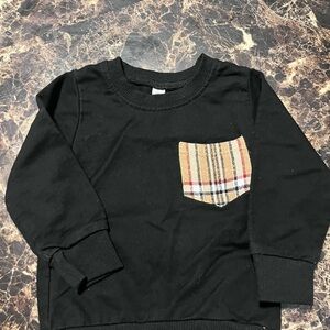 Classic Black Kids Sweatshirt with Plaid Pocket